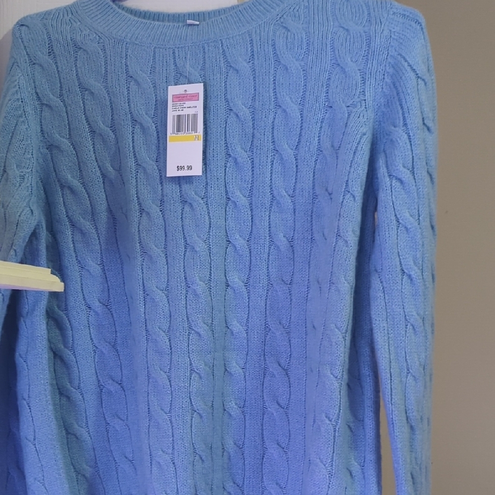 Light Blue Cable Knit Crew Neck Sweater